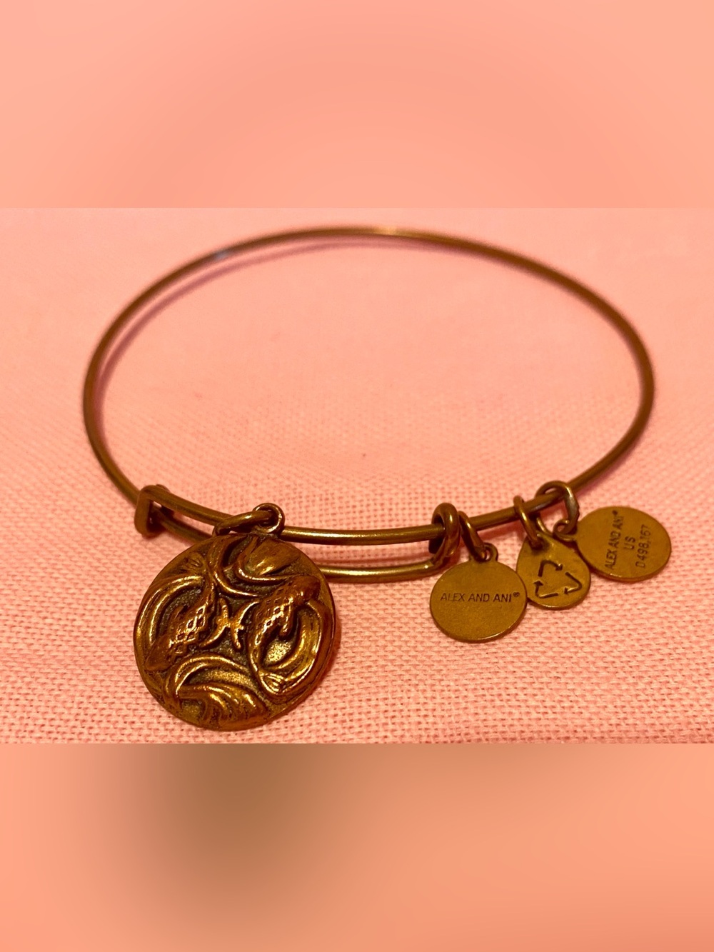 Alex and Ani Pisces Charm Bangle Bracelet Gold Mermaid Fish Water Zodiac Stars